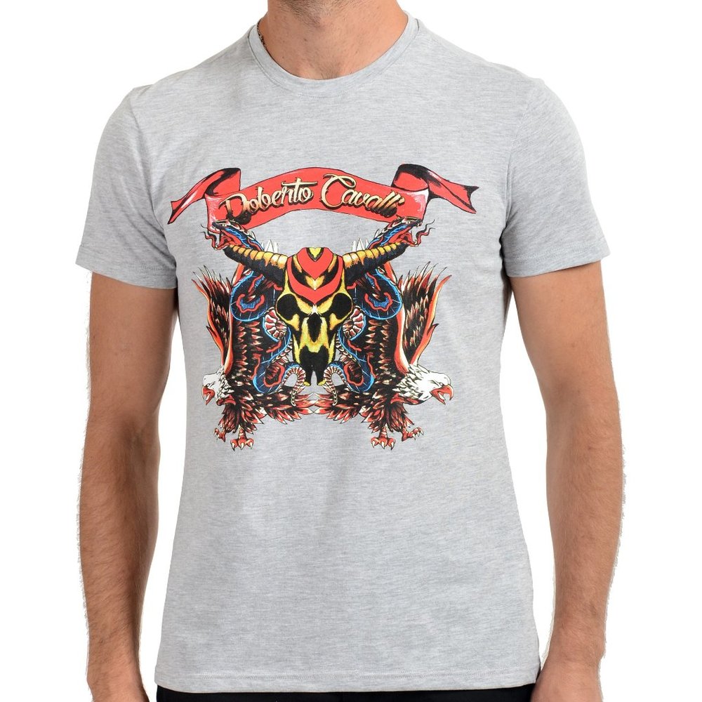 Roberto Cavalli Men's Gray Graphic Print T-Shirt